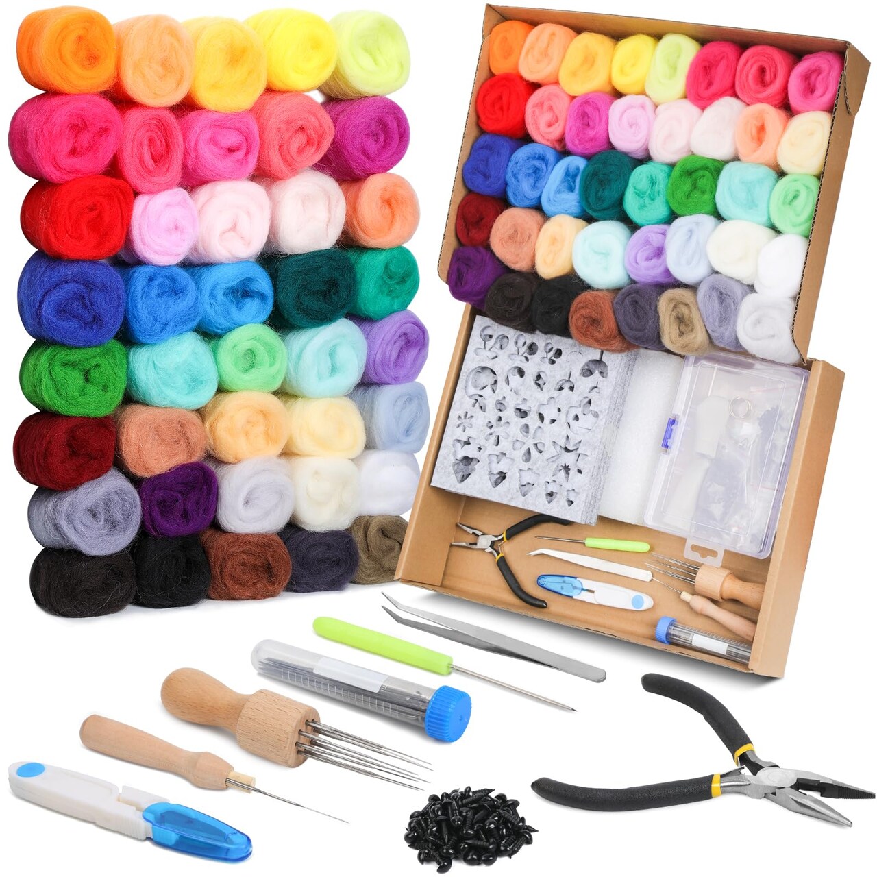 Needle Felting Starter Kit,Wool Roving 40 Colors Set, Wool Felt Tools with Instruction Included for Felted Animal Needle Felting Supplies